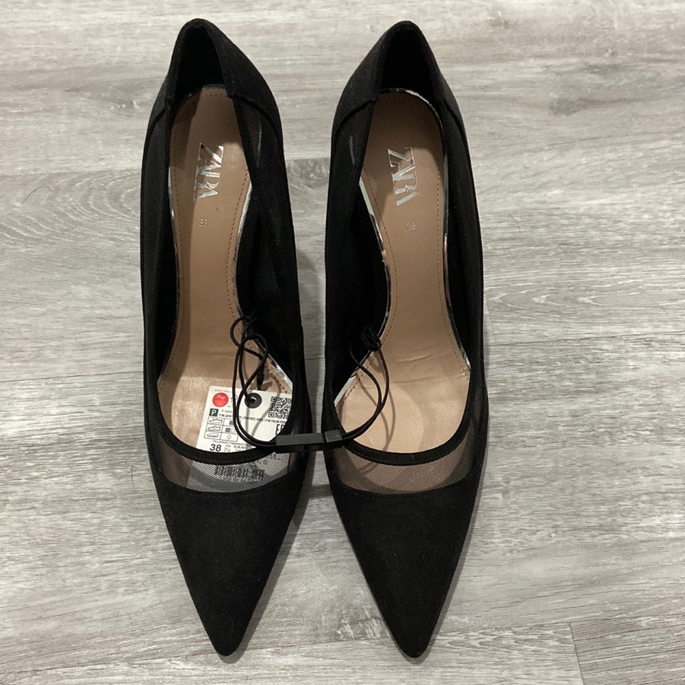 Zara Black Mesh and Swede Heels